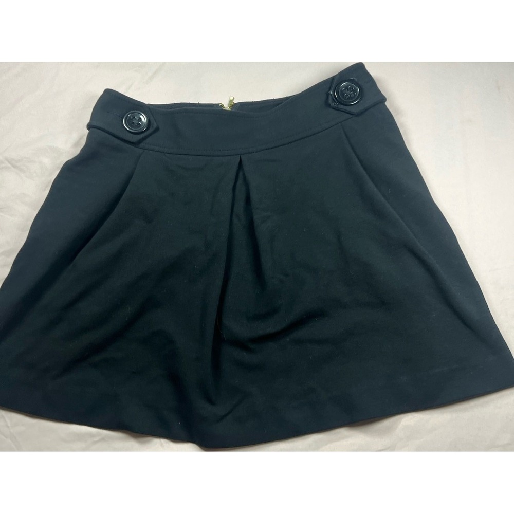 Express Black A-Line Mini Skirt Size 6 Side Button Detail Stretch Tailored Top